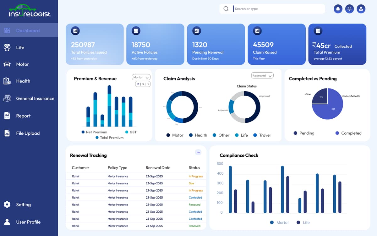 Insurelogist Dashboard Mockup